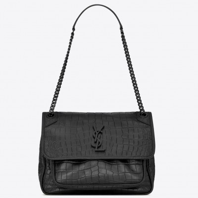 Saint Laurent Medium Niki Bag In Black Crocodile Embossed Leather LDBS245275