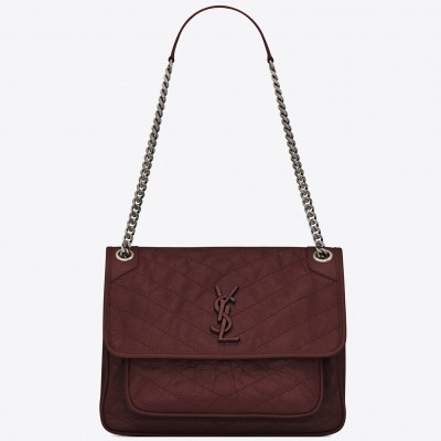 Saint Laurent Medium Niki Bag In Bordeaux Crinkled Leather LDBS245278