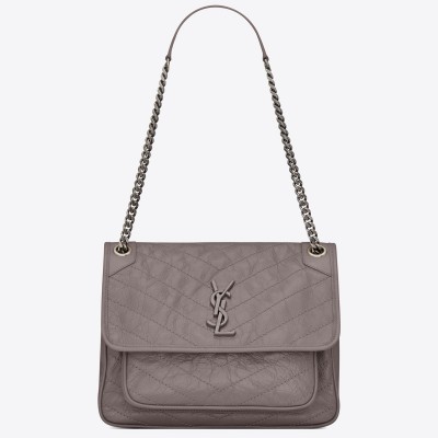 Saint Laurent Medium Niki Bag In Grey Crinkled Leather LDBS245282