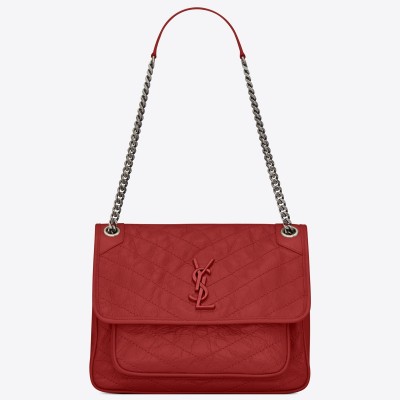 Saint Laurent Medium Niki Bag In Red Crinkled Leather LDBS245284