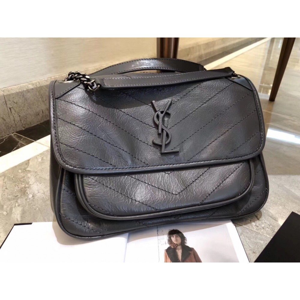 Saint Laurent Medium Niki Bag In Storm Gray Crinkled Leather LDBS245286