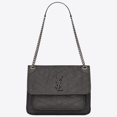 Saint Laurent Medium Niki Bag In Storm Gray Crinkled Leather LDBS245286