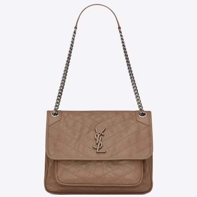 Saint Laurent Medium Niki Bag In Taupe Crinkled Leather LDBS245287