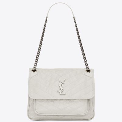 Saint Laurent Medium Niki Bag In White Crinkled Leather LDBS245289