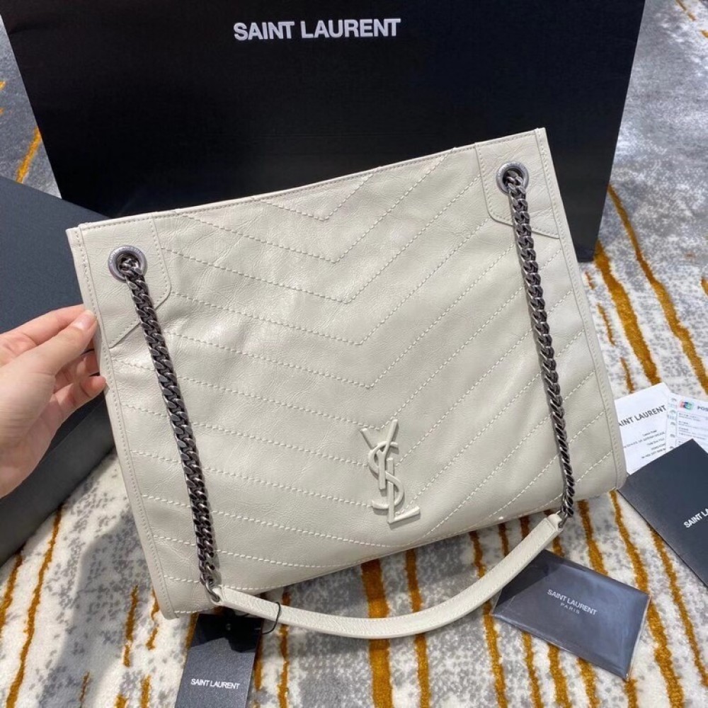 Saint Laurent Medium Niki Shopping Bag In White Leather LDBS244987