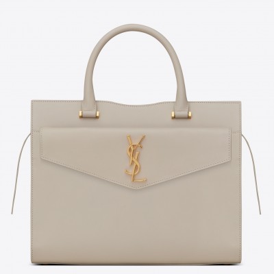 Saint Laurent Medium Uptown Tote In Blanc Smooth Leather LDBS245301