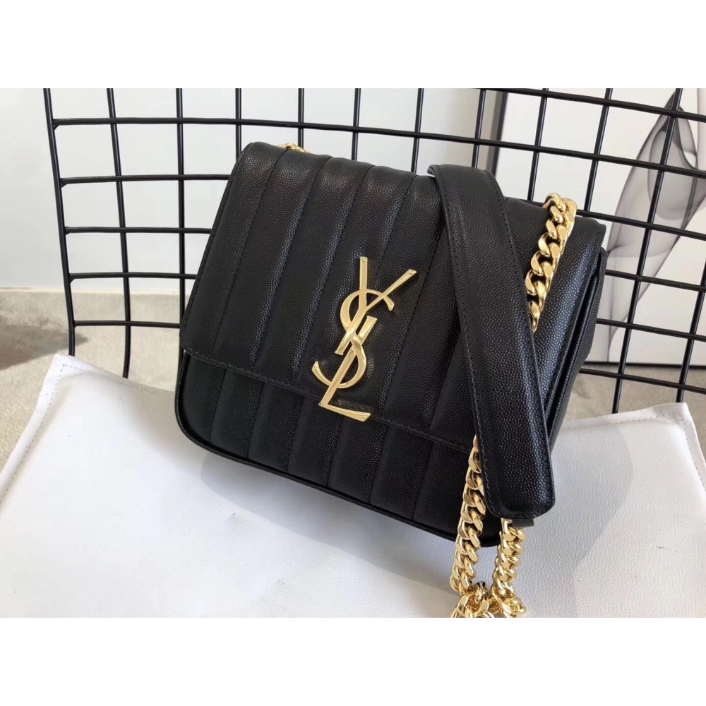 Saint Laurent Medium Vicky Bag In Black Grained Leather LDBS245302