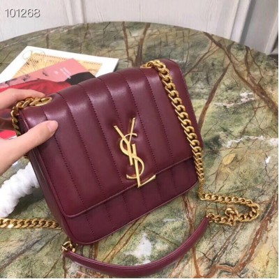 Saint Laurent Medium Vicky Bag In Bordeaux Lambskin LDBS245305