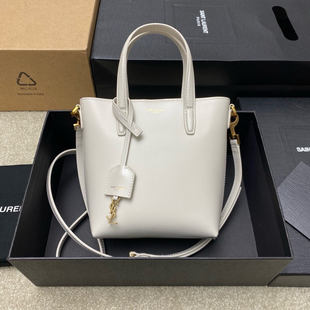 Saint Laurent Mini Toy Shopping Bag in White Calfskin LDBS245308