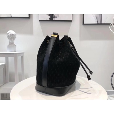 Saint Laurent Monogram All Over Bucket Bag In Black Suede LDBS245309