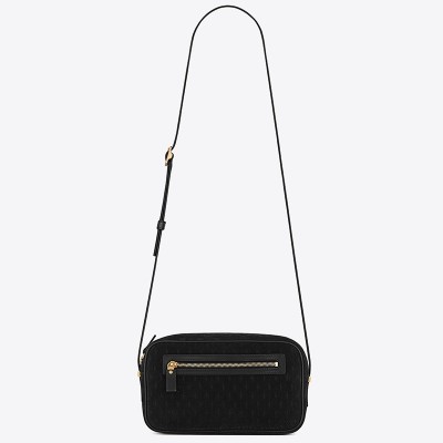 Saint Laurent Monogram All Over Camera Bag In Black Suede LDBS245313