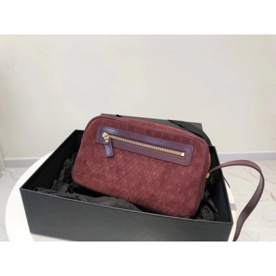 Saint Laurent Monogram All Over Camera Bag In Bordeaux Suede LDBS245314