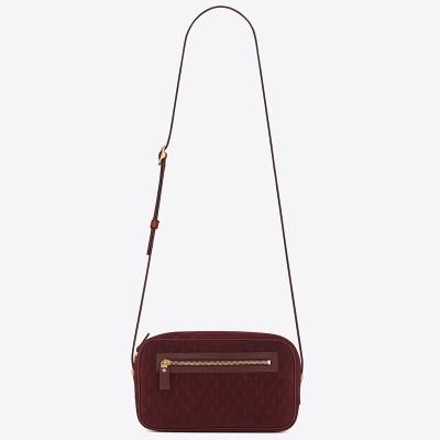 Saint Laurent Monogram All Over Camera Bag In Bordeaux Suede LDBS245314