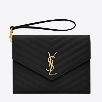 Saint Laurent Monogram Clutch In Black Grained Leather LDBS245320