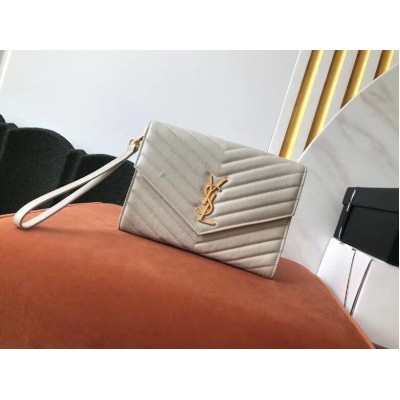 Saint Laurent Monogram Clutch In White Grained Leather LDBS245321