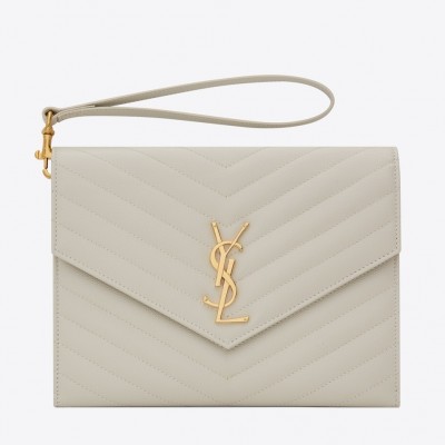 Saint Laurent Monogram Clutch In White Grained Leather LDBS245321