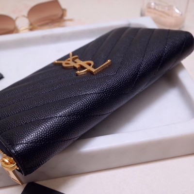 Saint Laurent Monogram Zip Around Wallet In Black Grained Leather LDBS245323