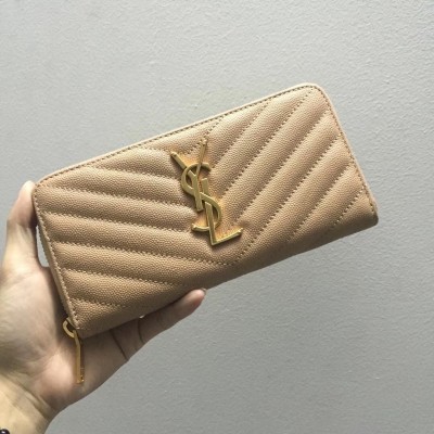 Saint Laurent Monogram Zip Around Wallet In Powder Grained Leather LDBS245325