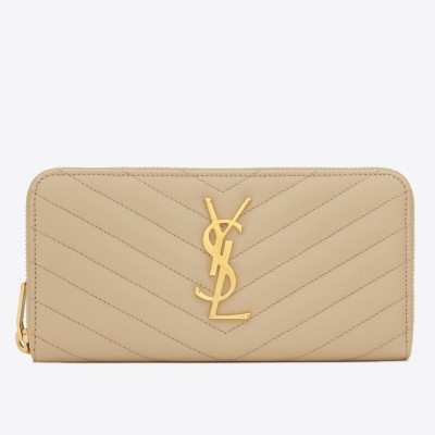 Saint Laurent Monogram Zip Around Wallet In Powder Grained Leather LDBS245325