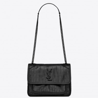 Saint Laurent Niki Baby Bag In Black Crocodile Embossed Leather LDBS245330