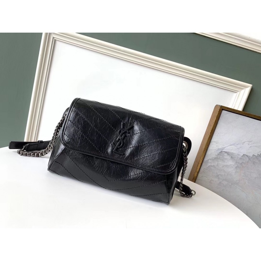 Saint Laurent Niki Body Bag In Black Crinkled Vintage Leather LDBS245331