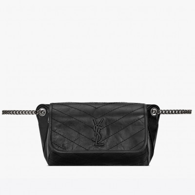 Saint Laurent Niki Body Bag In Black Crinkled Vintage Leather LDBS245331