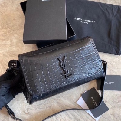 Saint Laurent Niki Body Bag In Black Croco-Embossed Leather LDBS245332