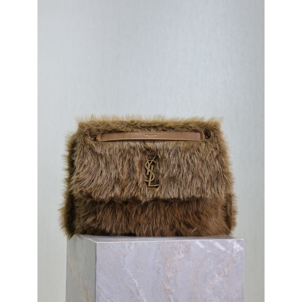 Saint Laurent Niki Large Shoulder Bag in Brown Shearling LDBS245333