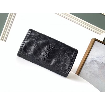 Saint Laurent Niki Large Wallet In Black Crinkled Vintage Leather LDBS245334