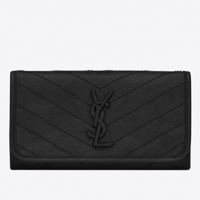 Saint Laurent Niki Large Wallet In Black Crinkled Vintage Leather LDBS245334