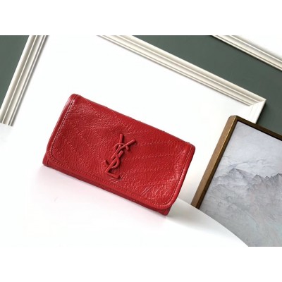 Saint Laurent Niki Large Wallet In Red Crinkled Vintage Leather LDBS245335