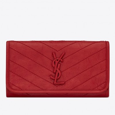 Saint Laurent Niki Large Wallet In Red Crinkled Vintage Leather LDBS245335