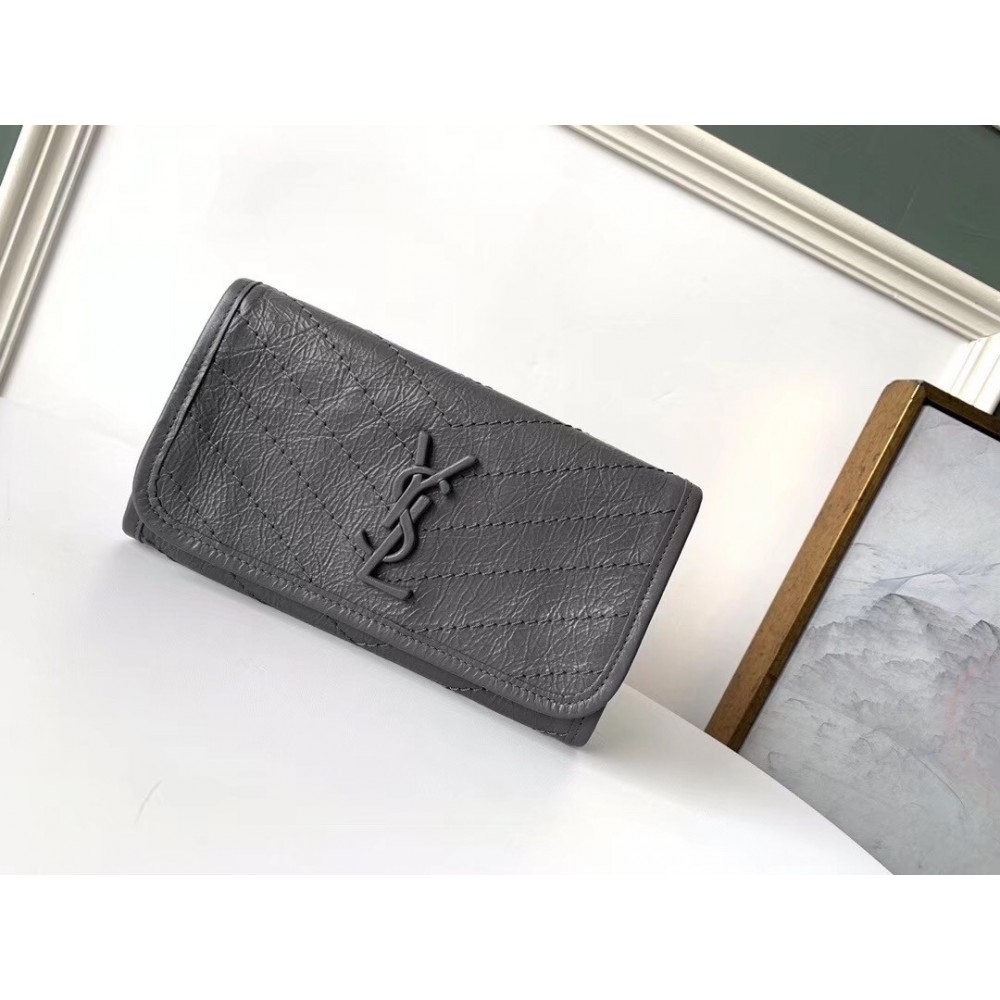 Saint Laurent Niki Large Wallet In Storm Crinkled Vintage Leather LDBS245336