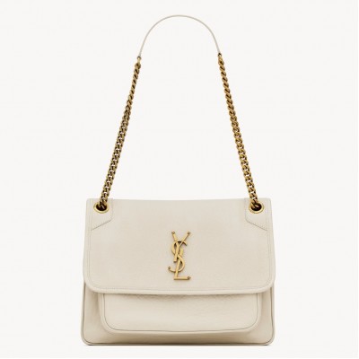 Saint Laurent Niki Medium Chain Bag in White Grained Lambskin LDBS245341