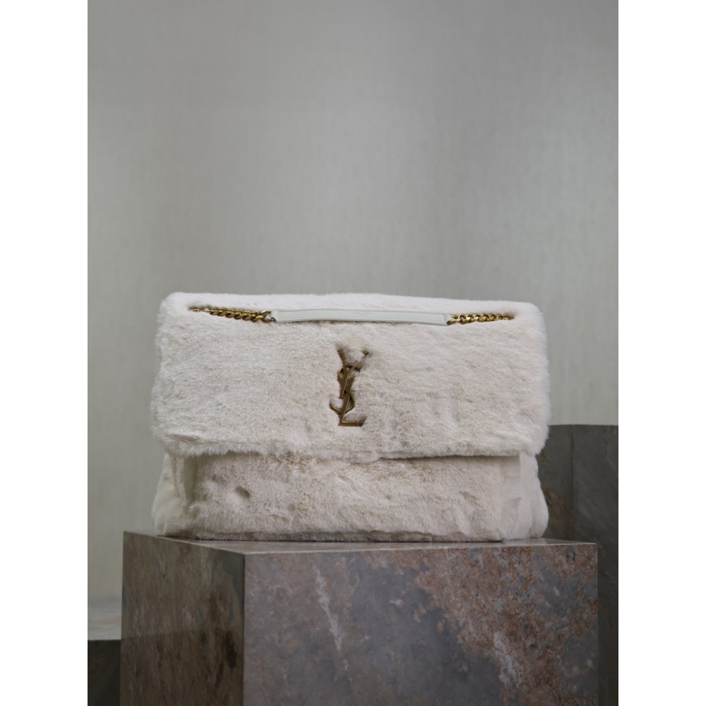 Saint Laurent Niki Oversized Shoulder Bag in White Shearling LDBS245343