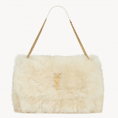 Saint Laurent Niki Oversized Shoulder Bag in White Shearling LDBS245343