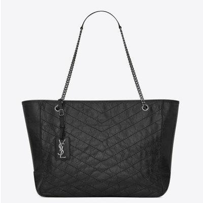 Saint Laurent Niki Shopping Bag In Black Crinkled Calfskin LDBS245344