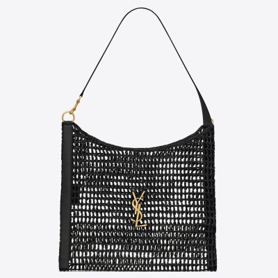 Saint Laurent Oxalis Shoulder Bag in Black Raffia LDBS245348