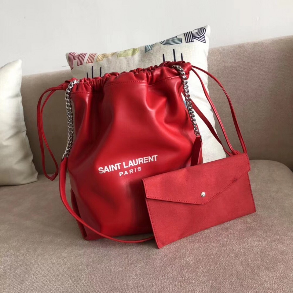 Saint Laurent Red Teddy Drawstring Bag LDBS245352