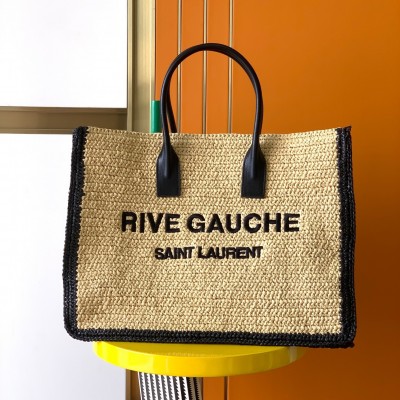 Saint Laurent Rive Gauche Tote Bag in Beige Raffia and Leather LDBS245355