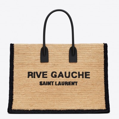 Saint Laurent Rive Gauche Tote Bag in Beige Raffia and Leather LDBS245355