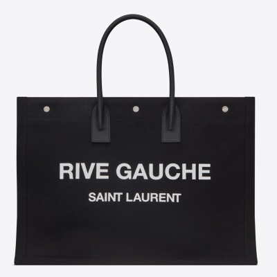 Saint Laurent Rive Gauche Tote Bag in Black Linen and Leather LDBS245357