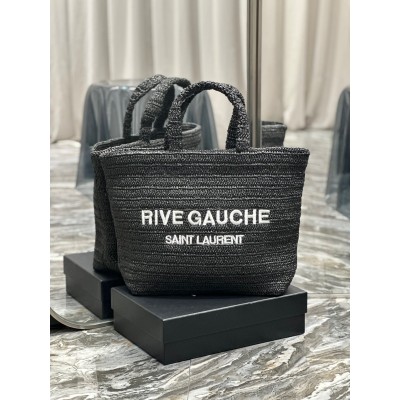 Saint Laurent Rive Gauche Tote Bag in Black Raffia Crochet LDBS245358