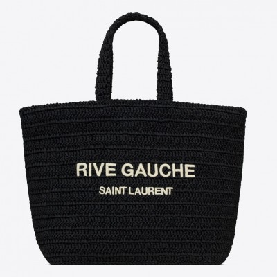 Saint Laurent Rive Gauche Tote Bag in Black Raffia Crochet LDBS245358