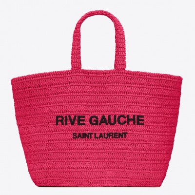 Saint Laurent Rive Gauche Tote Bag in Neon Pink Raffia Crochet LDBS245359