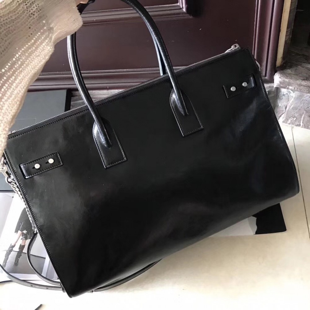 Saint Laurent Sac De Jour Souple 36 Duffle Bag In Black Moroder Leather LDBS245360