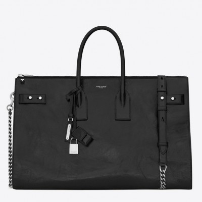 Saint Laurent Sac De Jour Souple 36 Duffle Bag In Black Moroder Leather LDBS245360