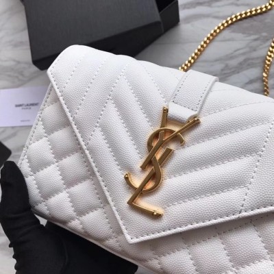 Saint Laurent Small Envelope Bag In White Grained Leather LDBS245369