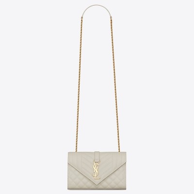 Saint Laurent Small Envelope Bag In White Grained Leather LDBS245369