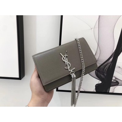 Saint Laurent Small Kate Tassel Bag In Grey Grained Leather LDBS245379